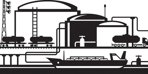 Tanks at oil terminal - vector illustration