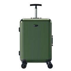 Green luggage for travel, front view