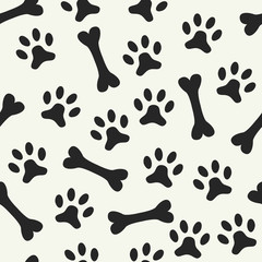 Animal seamless pattern of paw footprint and bone
