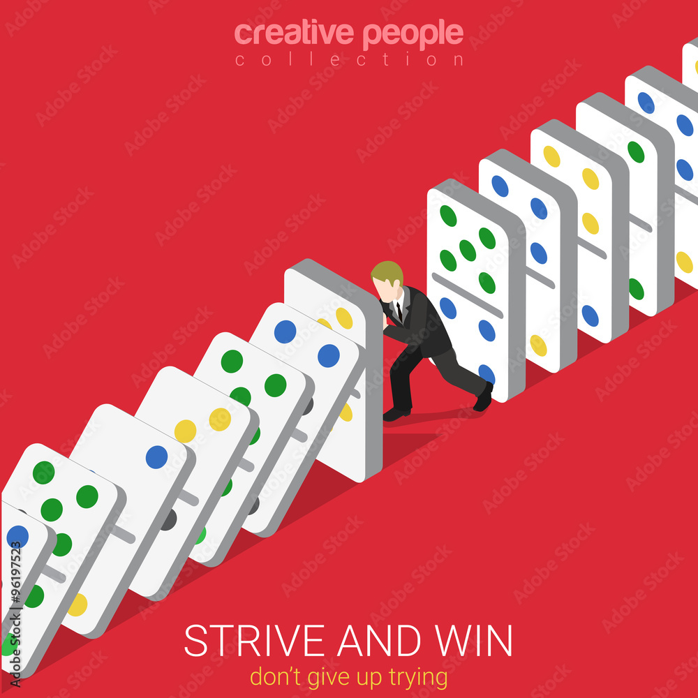 Wall mural flat 3d isometric vector strive win not give up trying domino
