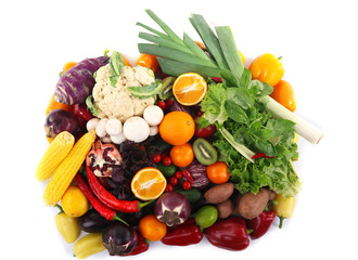 Fruit and vegetable collection on white background