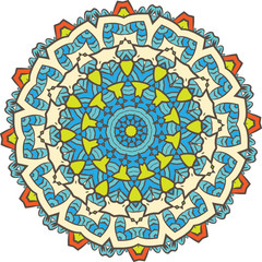 Ethnic Fractal Mandala Vector Meditation looks like Snowflake or Maya Aztec Pattern or Flower too Isolated on White Colorful