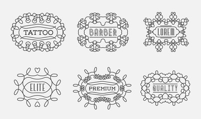 Set of Luxury Insignias Logotypes Template Retro Design Line Art Vintage Style Victorian Swash Elements Vector Collection