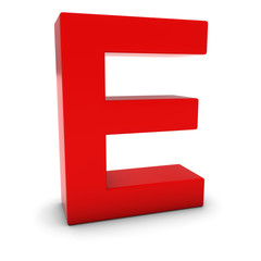 Red 3D Uppercase Letter E Isolated on white with shadows
