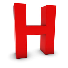 Red 3D Uppercase Letter H Isolated on white with shadows