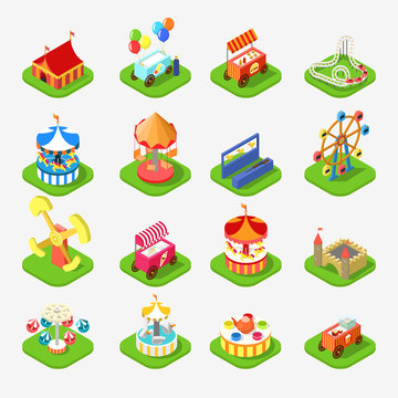 Carousel attraction entertainment park icon 3d isometric vector