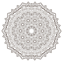 Ethnic Fractal Mandala Vector Meditation looks like Snowflake or Maya Aztec Pattern or Flower Isolated on White