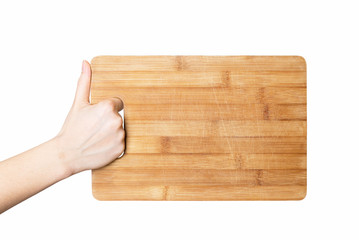 hand holding chopping board