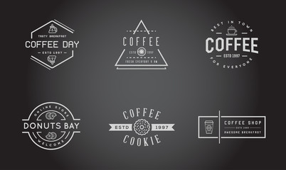 Obraz premium Set of Vector Coffee Logotype Templates and Coffee Accessories Illustration with Incorporated Icons with Fictitious Names