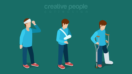 Hospital patient healthcare broken arm flat 3d isometric vector