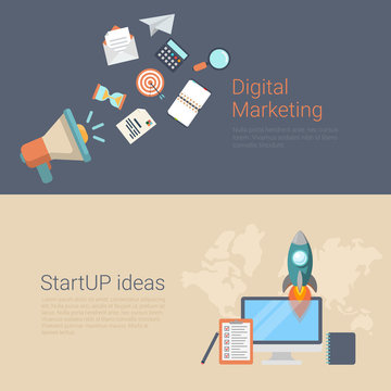 Digital marketing startup ideas flat infographics banner slider