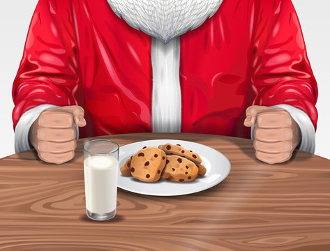 Santa Claus With Cookies And Milk