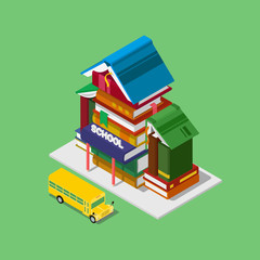 School building education knowledge flat 3d isometric vector