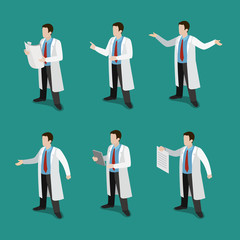 Medicine professional doctor at work flat 3d isometric vector