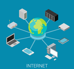 Internet network devices flat 3d vector isometric infographics