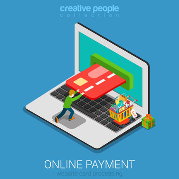 Mobile online payment shopping flat 3d vector isometric