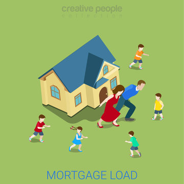 Mortgage Load Loan Burden Family House Flat 3d Vector Isometric