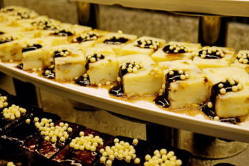 Different dessert cakes for sale at the shop