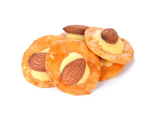 almonds cracker on white background.