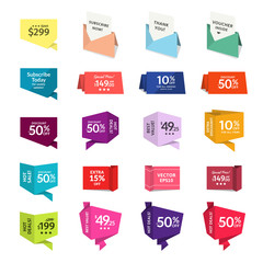 Sale Tags and/or Graphic Elements in Paper Style. Promotional badges and sale tags for your designs, such us for online shop, email newsletter or email marketing, web banner, print ad, etc.