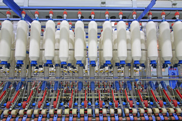 Spinning mill equipment is running, close-up