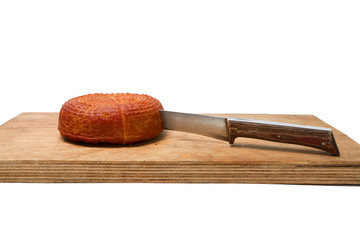 Home smoked rustic cheese isolated on a white background