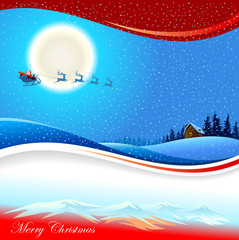  Sleigh, moon and reindeer - colorful Merry Christmas illustration