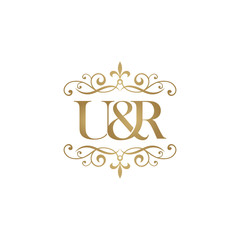 U&R Initial logo. Ornament ampersand monogram golden logo