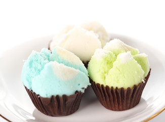 Thai steamed cup cake isolate on white