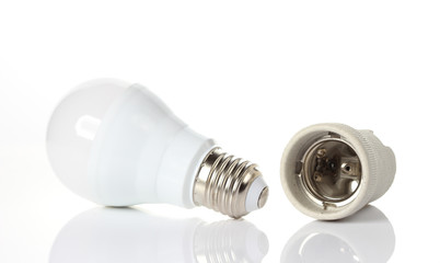 LED energy saving bulb on white