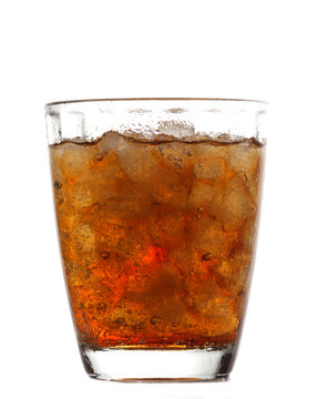 Cold soda iced drink in a glasses isolate on white