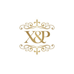 X&P Initial logo. Ornament ampersand monogram golden logo