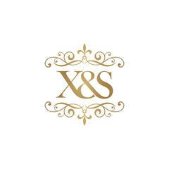 X&S Initial logo. Ornament ampersand monogram golden logo