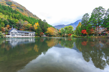 Fototapeta na wymiar Lake Kinrinko in Yufuin, Kyushu, Japan
