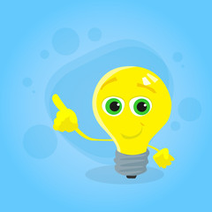 Light Yellow Bulb Cartoon Character Point Finger Up Corner