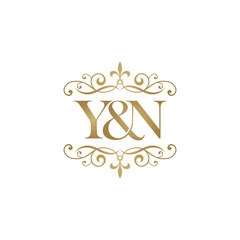 Y&N Initial logo. Ornament ampersand monogram golden logo - obrazy, fototapety, plakaty