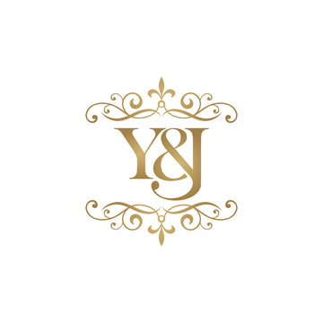 Y&J Initial logo. Ornament ampersand monogram golden logo