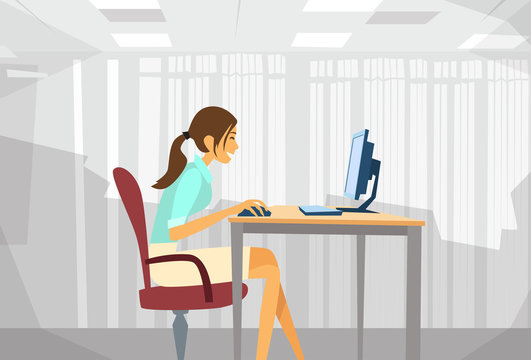 Business Woman Sitting Desk Working Laptop