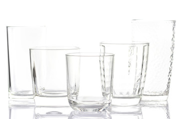 Empty drinking glass cup on white background.