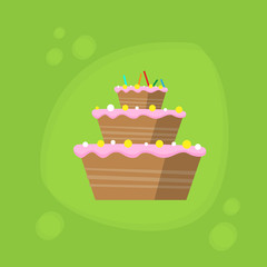 Birthday Cake Icon Flat Vector 