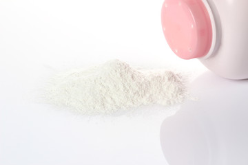 Baby talcum powder container on white background