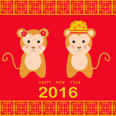 Happy Chinese New Year 2016 with monkey kids vector illustration