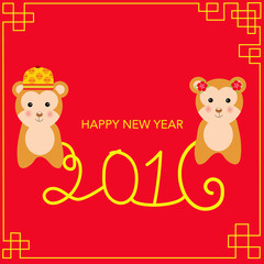 Happy Chinese New Year 2016 with monkey kids vector illustration