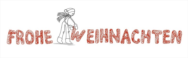 Strichmännchen Aktion Werbung Frohe Weihnachten Skizze Banner für Website - stickmen action advertising Merry Christmas sketch banner for site
