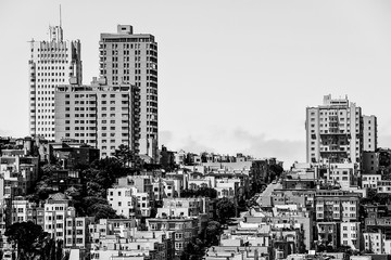 buildings in San Francisco,USA in black and white