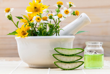 Alternative health care fresh herbal Aloe vera , oil and wild fl