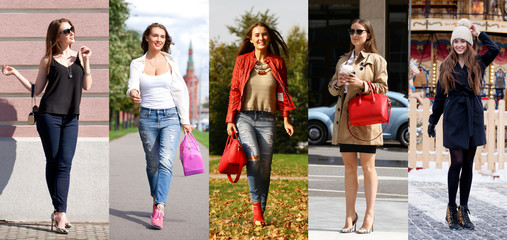 Fototapeta premium Collage five fashion young women