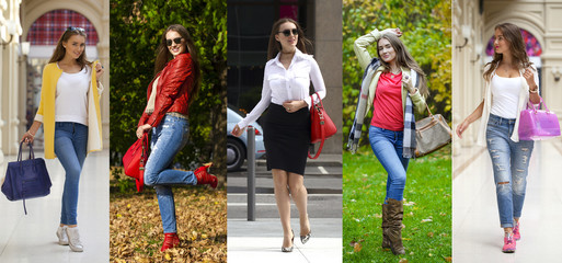 Fototapeta premium Collage five fashion young women