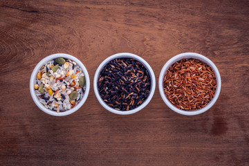 Mixed Whole grain Traditional Thai rice in the spoon and bowl be