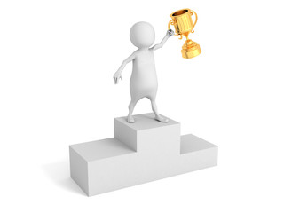 White 3d Winner Person With Golden Trophy Cup